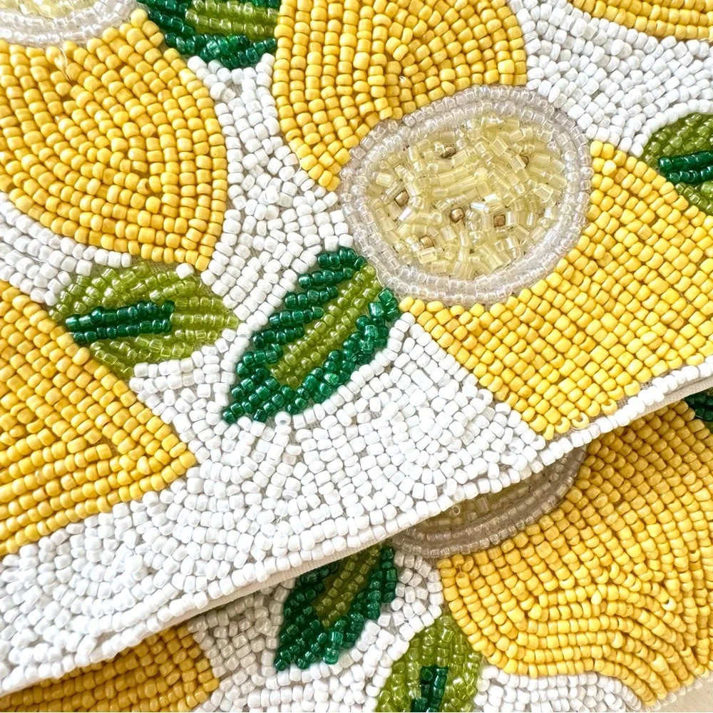 Antik Kraft Beaded Lemon Fold-Over Clutch / Crossbody Bag